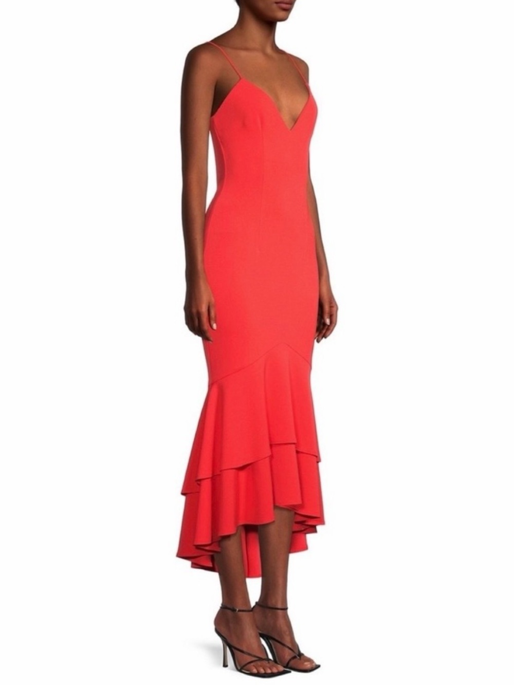 Katie May Aphrodite Maxi Dress Open Back Ruffle Hem in Cayenne Size M NWT NEW - Picture 11 of 11